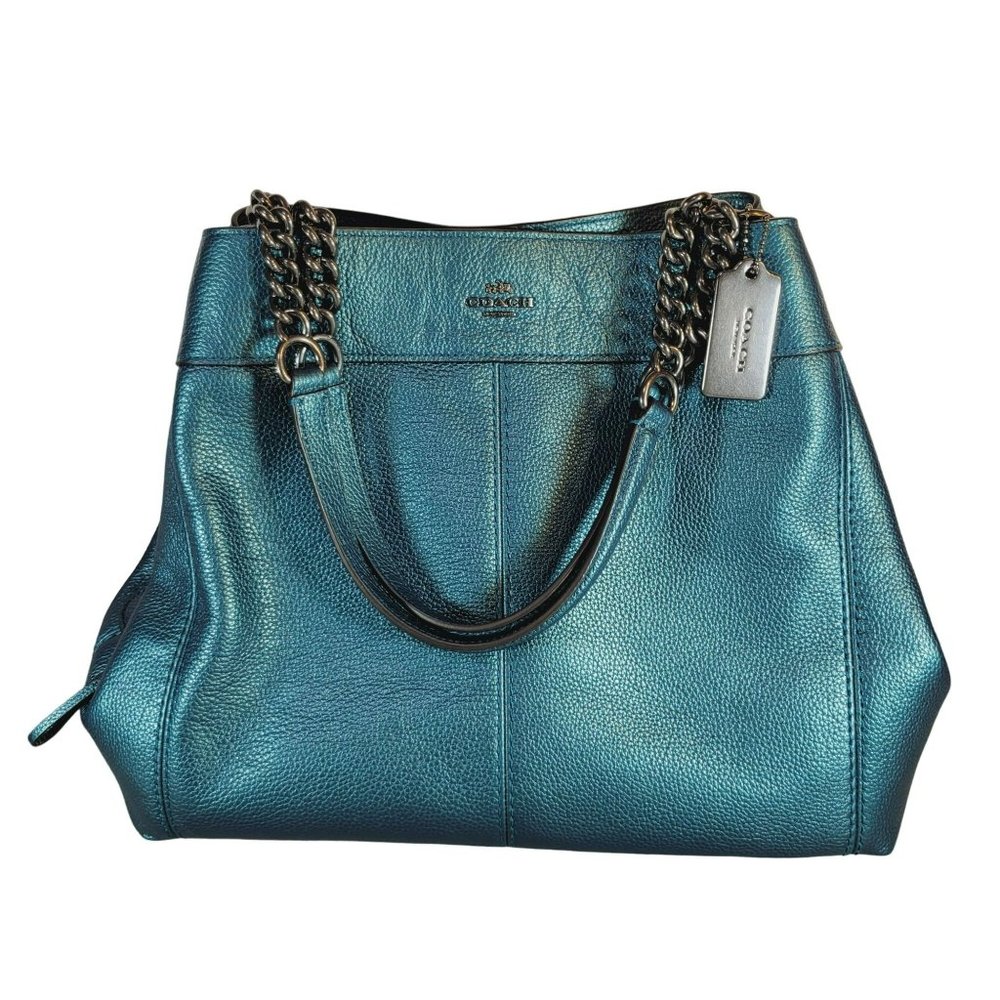 Coach Lexi Metallic Blue Pebble Leather Shoulder Bag F22209